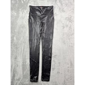 SPANX Faux Leather Leggings Black High Waisted Shaping Power Waistband Sz‎ S/P